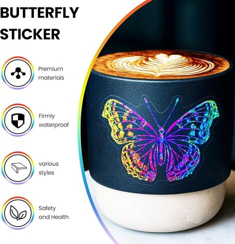 100Pcs Holographic Glitter Butterfly Stickers, Vintage Butterfly Waterproof Transparent Decorative Decals, PET Adhesive Sticker Label for Scrapbooking Journal Daily Planner Water Bottles Laptops in Saudi Arabia