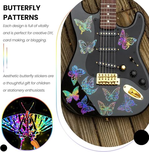100Pcs Holographic Glitter Butterfly Stickers, Vintage Butterfly Waterproof Transparent Decorative Decals, PET Adhesive Sticker Label for Scrapbooking Journal Daily Planner Water Bottles Laptops in Saudi Arabia