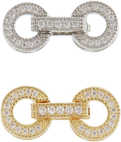2pcs Brass Jewelry Enhancer Clasp Golden Silver Bracelet Connector Clasps, Snap Lock Fold Over Necklace Enhancer Rhinestone Openable Clasp for Pearl DIY Necklace Bracelet Jewelry Making in Saudi Arabia