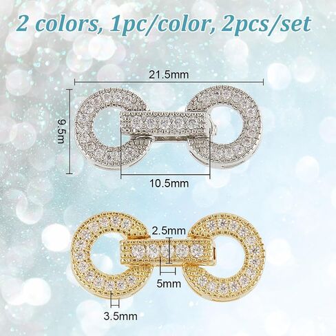 2pcs Brass Jewelry Enhancer Clasp Golden Silver Bracelet Connector Clasps, Snap Lock Fold Over Necklace Enhancer Rhinestone Openable Clasp for Pearl DIY Necklace Bracelet Jewelry Making in Saudi Arabia