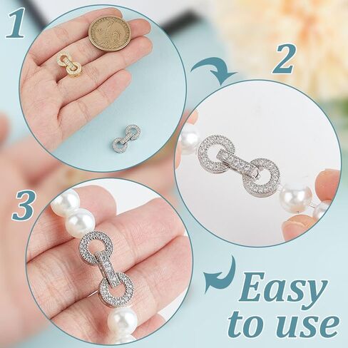 2pcs Brass Jewelry Enhancer Clasp Golden Silver Bracelet Connector Clasps, Snap Lock Fold Over Necklace Enhancer Rhinestone Openable Clasp for Pearl DIY Necklace Bracelet Jewelry Making in Saudi Arabia