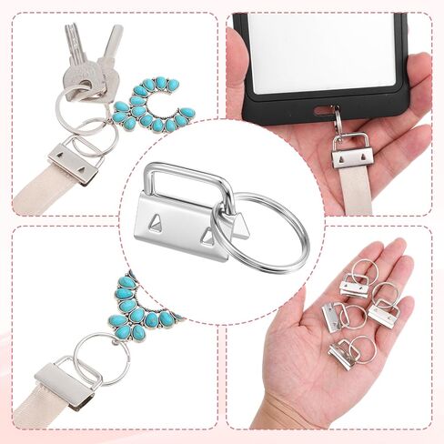 100 Pack Key Fob Hardware 1 Inch,Silver Wristlet Hardware Metal Keyfob Hardware Set with Key Ring for Key Lanyard, Key Chain Making Hardware Supplies in Saudi Arabia