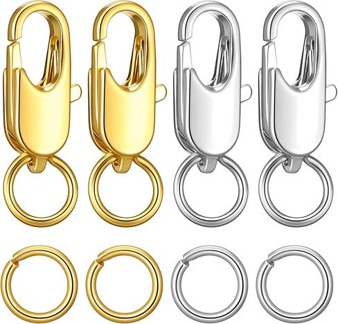 4pcs Stainless Steel Lobster Claw Clasp Gold Silver Necklace Clasps and Closures Bracelet Clasps with Closed Jump Rings 4mm Jewelry Clasp for Jewelry Making DIY Necklaces Bracelet Repair in Saudi Arabia