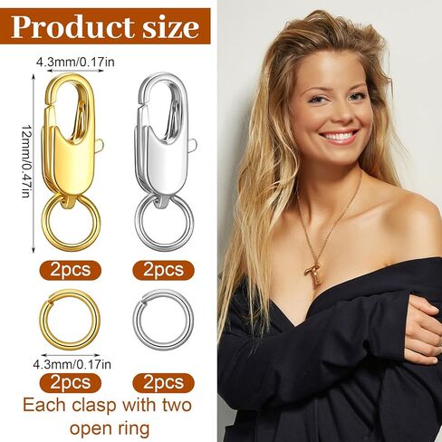 4pcs Stainless Steel Lobster Claw Clasp Gold Silver Necklace Clasps and Closures Bracelet Clasps with Closed Jump Rings 4mm Jewelry Clasp for Jewelry Making DIY Necklaces Bracelet Repair in Saudi Arabia