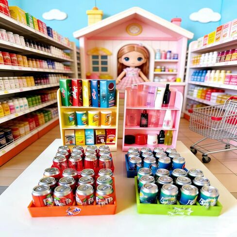 151Pcs Miniature Supermarket Shelves Furniture Model Food Drink Fruit Cosmetics Doll House Store Storage Bookshelf Accessories 3 Layers Shelf Display Rack Mini Locker Cash Register Cosplay Game Party in Saudi Arabia