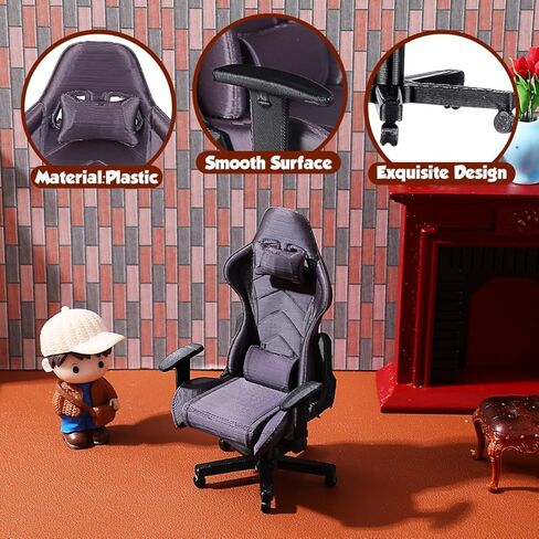 TOYANDONA Miniature Gaming Chair: 1:12 Scale Dollhouse Computer Chair, Tiny Dollhouse Furniture for Mini House Decor, Kids Pretend Play, Miniature Scenes (Black) in Saudi Arabia