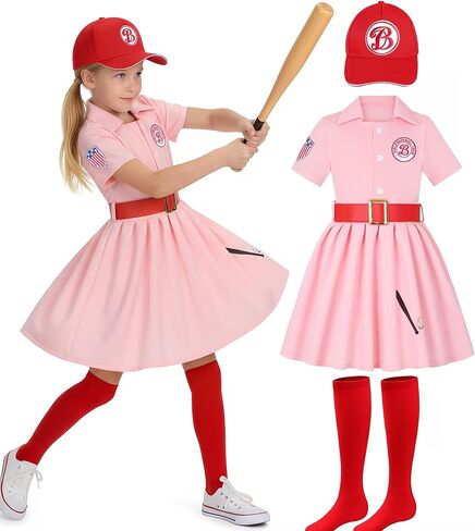 Girls Baseball Costume Pink Baseball Dress with Hat Halloween Party Costumes in Saudi Arabia