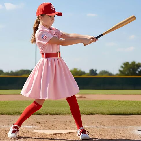 Girls Baseball Costume Pink Baseball Dress with Hat Halloween Party Costumes in Saudi Arabia