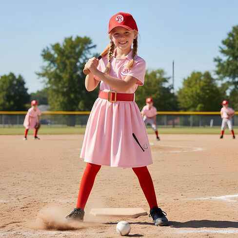 Girls Baseball Costume Pink Baseball Dress with Hat Halloween Party Costumes in Saudi Arabia