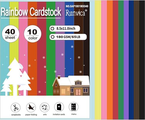 40Sheets Colored Cardstock 10Assorted Colors 8.5''x11'' Printer Paper Perfect for Chrisamas Card Making, Invitations, Crafts, Decoration, 65lb/180gsm in Saudi Arabia