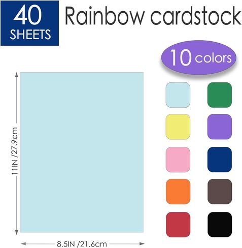40Sheets Colored Cardstock 10Assorted Colors 8.5''x11'' Printer Paper Perfect for Chrisamas Card Making, Invitations, Crafts, Decoration, 65lb/180gsm in Saudi Arabia