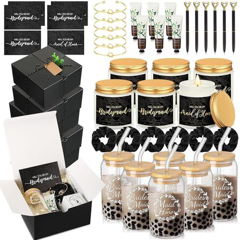 60 Pcs Bridesmaid Proposal Gifts Bridesmaid Box Set, Maid of Honor Gifts Include Box Glass Cup Candle Cards Hair Ties Knotted Bracelets Hand Cream Diamond Pens(Green) in Saudi Arabia