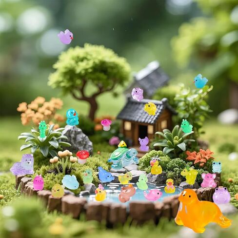 150 Pcs Luminous Mini Resin Little Animal Miniature Animal Figurines Glow in The Dark to Hide mini Animals Micro Garden Potted Plants Landscape Aquarium Ornaments in Kuwait