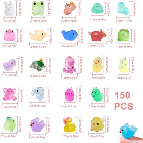 150 Pcs Luminous Mini Resin Little Animal Miniature Animal Figurines Glow in The Dark to Hide mini Animals Micro Garden Potted Plants Landscape Aquarium Ornaments in Kuwait