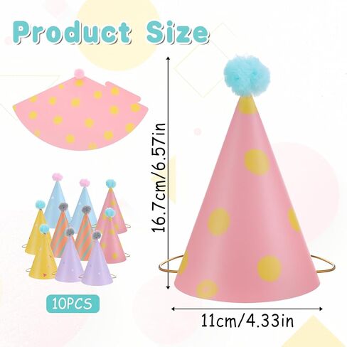 10 PCS Birthday Hats for Adults, Party Cone Hats Colorful Paper Hat Celebration Headwear for Girls Boys Baby Shower, Fun Party, Photo Props, Memorable Celebrations in Saudi Arabia