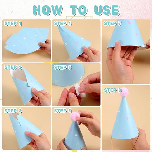 10 PCS Birthday Hats for Adults, Party Cone Hats Colorful Paper Hat Celebration Headwear for Girls Boys Baby Shower, Fun Party, Photo Props, Memorable Celebrations in Saudi Arabia