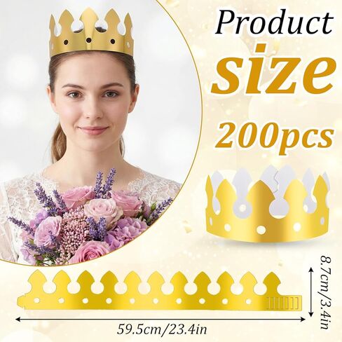 200pcs Gold Paper Crowns Bulk,Classic Style King Crown Princess Hats for Adults Birthday Celebration Party Supplies in Saudi Arabia