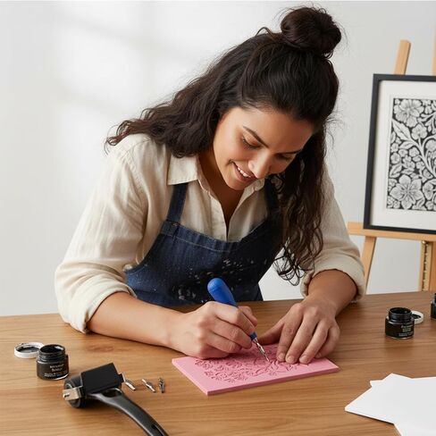 مجموعة Falling in Art Linocut لصناعة الطباعة، مجموعة طباعة نحت الطوابع المطاطية مع كتل مشمع وبرايير، لوازم طباعة الكتل للمبتدئين والفنانين in Kuwait