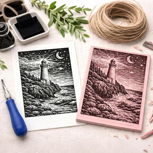 مجموعة Falling in Art Linocut لصناعة الطباعة، مجموعة طباعة نحت الطوابع المطاطية مع كتل مشمع وبرايير، لوازم طباعة الكتل للمبتدئين والفنانين in Kuwait
