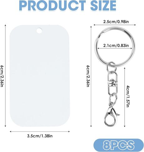 8PCS Sublimation Keychain Blanks, Double Sides DIY Handmade Metal Sublimation Blanks Key Chain, Heat Press Printing Keychains Ideal for DIY Enthusiasts, Birthdays, Holidays and Anniversaries in Kuwait