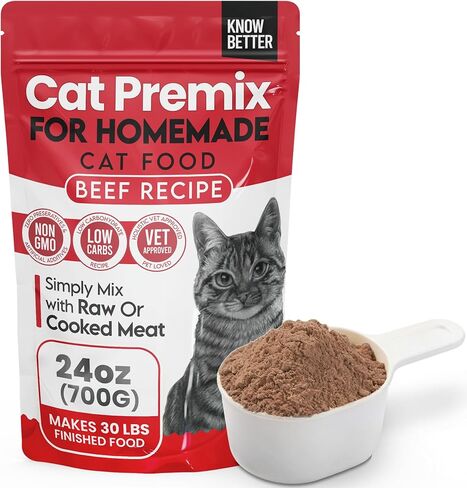 Know Better for Cats - Beef Recipe, RAW or Cooked Premix/Supplement for Making Homemade Cat Food, All Natural, Holistic Veterinarian Approved, Grain Free, No Artificial Additives in Saudi Arabia