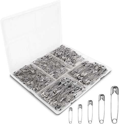 300 Pack Safety Pins Assorted, 5 Different Sizes Small and Large Pins, Safety Pin for Clothes Costume Sewing, Nickel Plated Steel Bulk, Arts and Crafts Supplies, Silver in Saudi Arabia