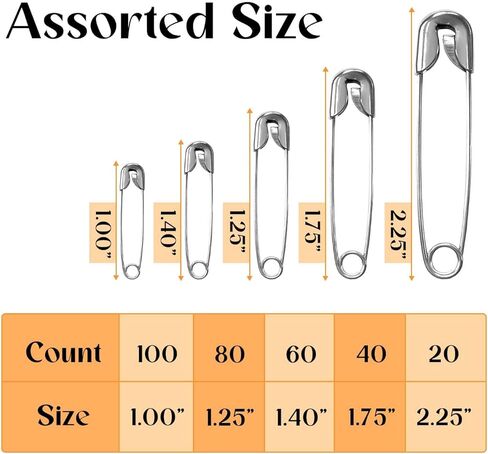 300 Pack Safety Pins Assorted, 5 Different Sizes Small and Large Pins, Safety Pin for Clothes Costume Sewing, Nickel Plated Steel Bulk, Arts and Crafts Supplies, Silver in Saudi Arabia