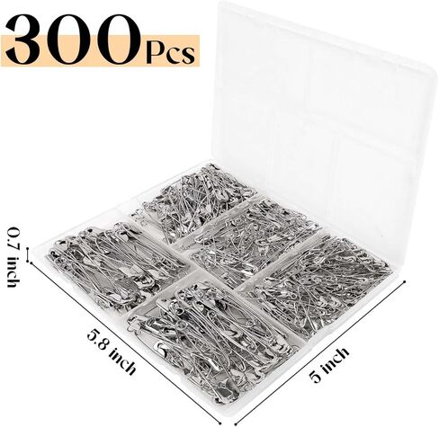 300 Pack Safety Pins Assorted, 5 Different Sizes Small and Large Pins, Safety Pin for Clothes Costume Sewing, Nickel Plated Steel Bulk, Arts and Crafts Supplies, Silver in Saudi Arabia