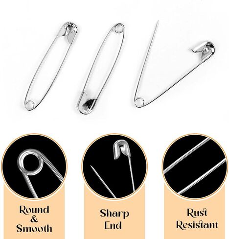 300 Pack Safety Pins Assorted, 5 Different Sizes Small and Large Pins, Safety Pin for Clothes Costume Sewing, Nickel Plated Steel Bulk, Arts and Crafts Supplies, Silver in Saudi Arabia