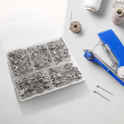 300 Pack Safety Pins Assorted, 5 Different Sizes Small and Large Pins, Safety Pin for Clothes Costume Sewing, Nickel Plated Steel Bulk, Arts and Crafts Supplies, Silver in Saudi Arabia