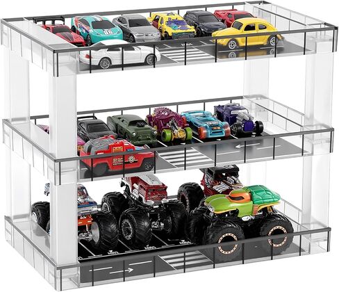 Display Case for Hot Wheels & Matchbox Cars,1/64 Scale Diecast Toy Car Storage,Parking Garage Diorama - Freestanding Storage with 3 Levels 18 Spots in Saudi Arabia