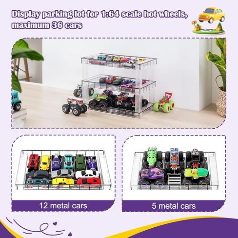 Display Case for Hot Wheels & Matchbox Cars,1/64 Scale Diecast Toy Car Storage,Parking Garage Diorama - Freestanding Storage with 3 Levels 18 Spots in Saudi Arabia