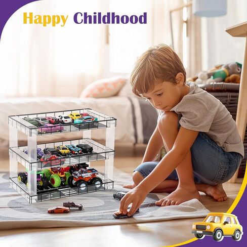 Display Case for Hot Wheels & Matchbox Cars,1/64 Scale Diecast Toy Car Storage,Parking Garage Diorama - Freestanding Storage with 3 Levels 18 Spots in Saudi Arabia