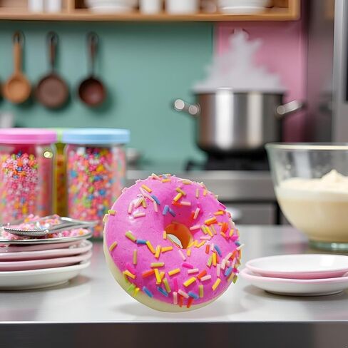1 Pc Pink Fake Donuts,Stress Relief Donuts Simulation Artificial Doughnuts Dessert Cake Party Favors Decoration Faux Food Props Kitchen in Saudi Arabia