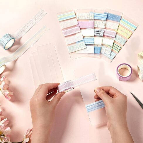 Crtiin 60 Pcs Washi Tape Cards Organizer Semi-Translucent Frosted Washi Tape Holder and Dispenser Blank Board with Arc Corner for Scrapbooking, Art Crafts, Display, Travel Journal in Saudi Arabia