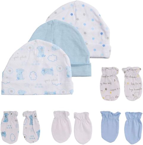 Newborn Unisex Baby Boy Baby Girl Hats 0-6 Months Unisex Organic Cotton Caps and Mittens Set, White5 in Kuwait