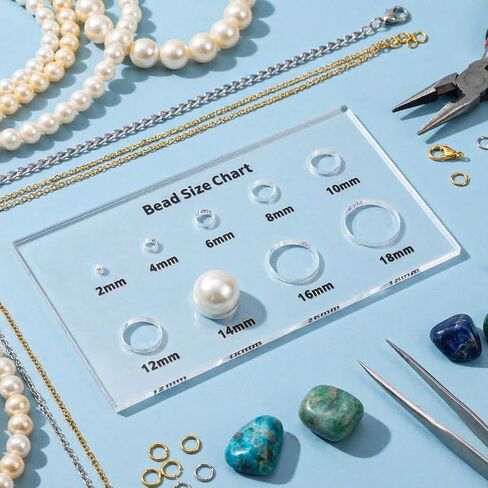 cobee 2 قطعة مسطرة قياس الخرز، جدول مقاسات الخرز، أداة قياس أكريليك، قالب دائرة شفاف 2/4/6/8/10/12/14/16/18 مم لوح للخرز والأحجار الكريمة والألماس in Kuwait