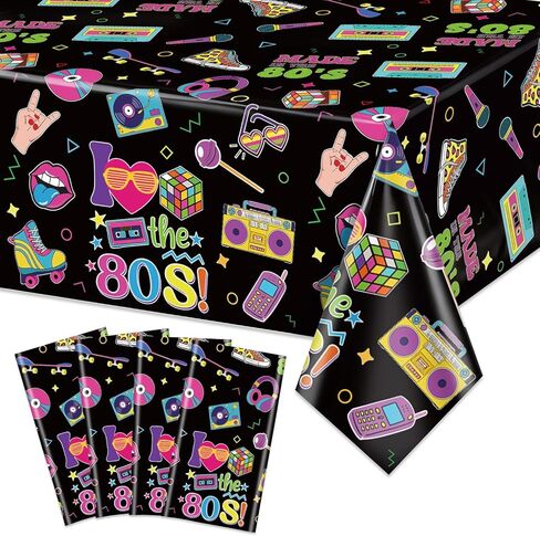 4Pcs 80s Party Plastic Tablecloths - 80's Theme Table Cover, Rectangular 80s Hip Hop Table Decorations for Throwback Rock Punk Disco Birthday Party Supplies, 51 x 86.6 Inch in Saudi Arabia
