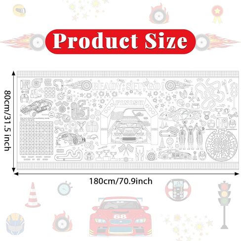 Race Car Giant Coloring Poster Large Racing Theme Drawing Paper Coloring Tablecloth Racing Car Checkered Flag Game Classroom Poster Table Cover Kids Craft Mat Home School kindergarten Party Supplies in Saudi Arabia