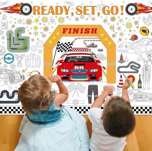Race Car Giant Coloring Poster Large Racing Theme Drawing Paper Coloring Tablecloth Racing Car Checkered Flag Game Classroom Poster Table Cover Kids Craft Mat Home School kindergarten Party Supplies in Saudi Arabia