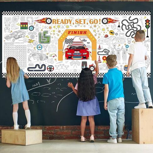Race Car Giant Coloring Poster Large Racing Theme Drawing Paper Coloring Tablecloth Racing Car Checkered Flag Game Classroom Poster Table Cover Kids Craft Mat Home School kindergarten Party Supplies in Saudi Arabia