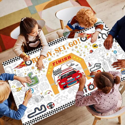 Race Car Giant Coloring Poster Large Racing Theme Drawing Paper Coloring Tablecloth Racing Car Checkered Flag Game Classroom Poster Table Cover Kids Craft Mat Home School kindergarten Party Supplies in Saudi Arabia