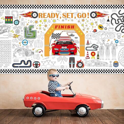 Race Car Giant Coloring Poster Large Racing Theme Drawing Paper Coloring Tablecloth Racing Car Checkered Flag Game Classroom Poster Table Cover Kids Craft Mat Home School kindergarten Party Supplies in Saudi Arabia