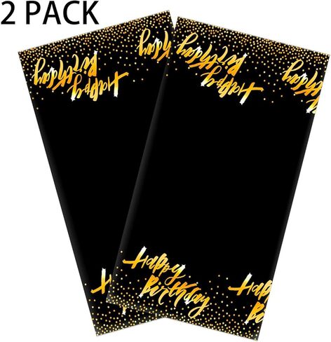 Aneco 2 Pack Happy Birthday Table Cloth Cover Black Gold Party Durable Tablecloth 54 x 108 Inches for Parties Birthdays Weddings in Saudi Arabia
