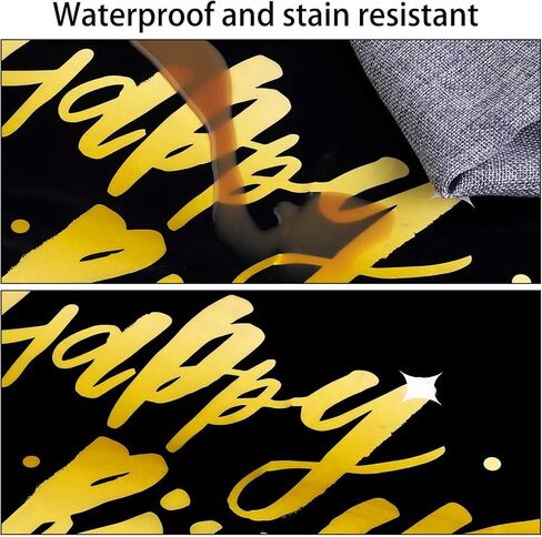 Aneco 2 Pack Happy Birthday Table Cloth Cover Black Gold Party Durable Tablecloth 54 x 108 Inches for Parties Birthdays Weddings in Saudi Arabia