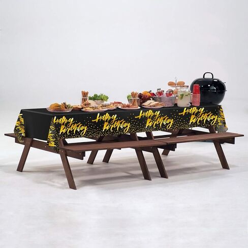 Aneco 2 Pack Happy Birthday Table Cloth Cover Black Gold Party Durable Tablecloth 54 x 108 Inches for Parties Birthdays Weddings in Saudi Arabia