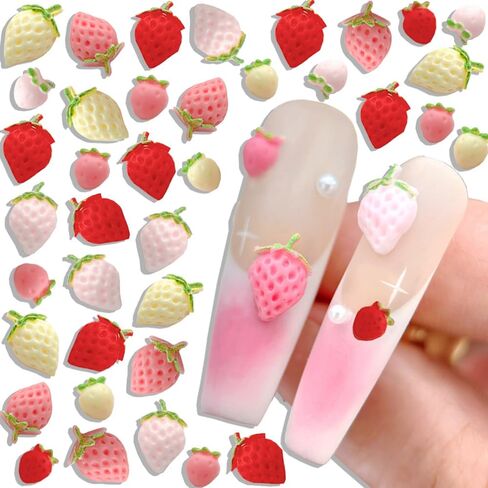 100pcs Cream Strawberry Nail Charms Cute Small Strawberry Charms for Nails Design 3D Strawberries Nail Art Charms Women Manicure Decor Fruit Charm Resin Accessories Flatback Rhinestones for Crafts in Saudi Arabia