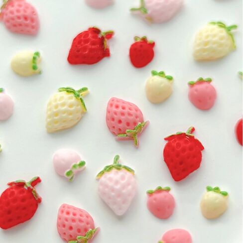 100pcs Cream Strawberry Nail Charms Cute Small Strawberry Charms for Nails Design 3D Strawberries Nail Art Charms Women Manicure Decor Fruit Charm Resin Accessories Flatback Rhinestones for Crafts in Saudi Arabia