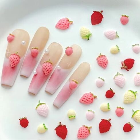 100pcs Cream Strawberry Nail Charms Cute Small Strawberry Charms for Nails Design 3D Strawberries Nail Art Charms Women Manicure Decor Fruit Charm Resin Accessories Flatback Rhinestones for Crafts in Saudi Arabia