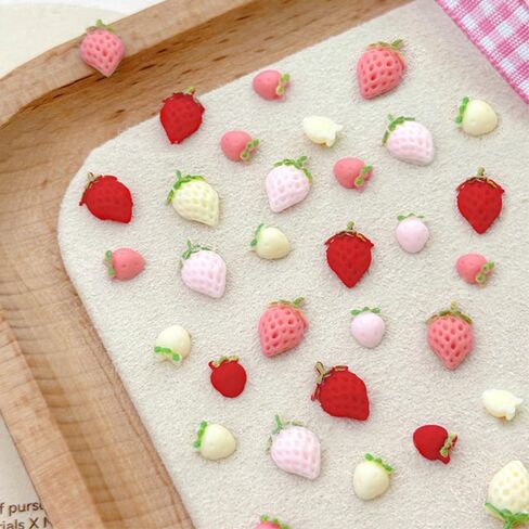 100pcs Cream Strawberry Nail Charms Cute Small Strawberry Charms for Nails Design 3D Strawberries Nail Art Charms Women Manicure Decor Fruit Charm Resin Accessories Flatback Rhinestones for Crafts in Saudi Arabia